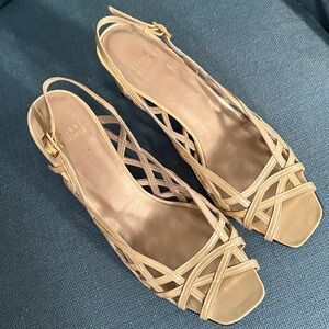 STUART WEITZMAN Soft GOLD Leather strappy sandals 2.75” semi-block NWOT